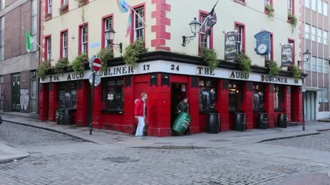 Dublin's Temple Bar during the morning hours Stock Footage 234009745