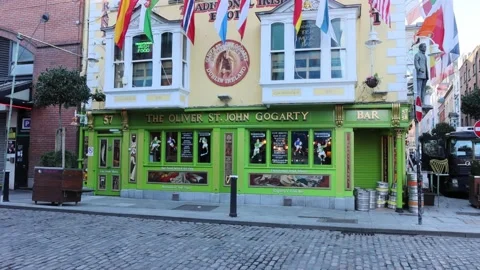 Dublin's Temple Bar during the morning hours Stock Footage 234009966