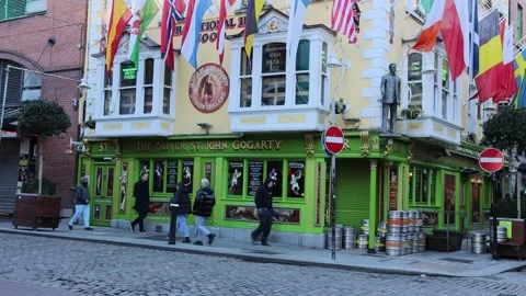 Dublin's Temple Bar during the morning hours Stock Footage 234010111