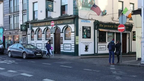 Dublin's Temple Bar during the morning hours Stock Footage 234011489