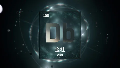 Dubnium as Element 105 of the Periodic Table 3D illustration on green background Stock-Footage 126452091