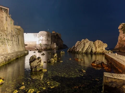 Duborvnik Games of Thrones scene at night Stock Footage 76028326