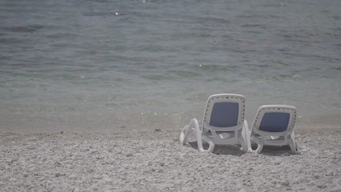 Dubronik, Beach and deck chair, Croatia Stock Footage 86099646