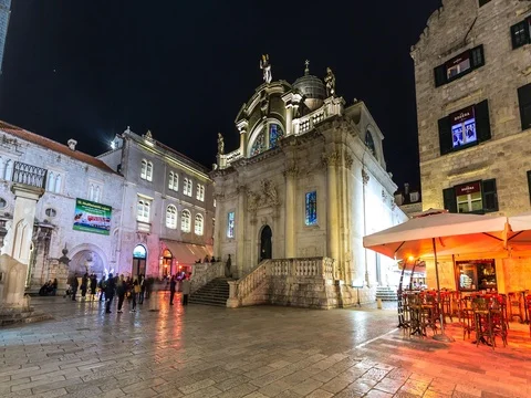 Dubrovnik Cathedral at night 스톡 동영상 76028213