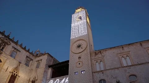 Dubrovnik clock tower in the twilight Stock Footage 55269530