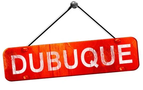 Dubuque, 3D rendering, a red hanging sign Stock Illustration