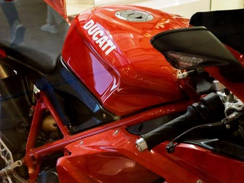 Ducati Motorcycle Displayed in Storefront Window Stock Photos