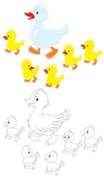 Duck and ducklings Stock Illustration