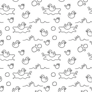 Duck bath toy pattern. Doodle style seamless texture. Illustrazione stock