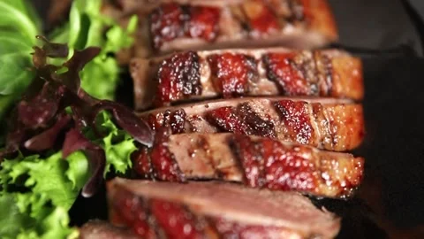 Duck breast dish slices poultry meat main course tasty snack fresh Stock Footage 329861996