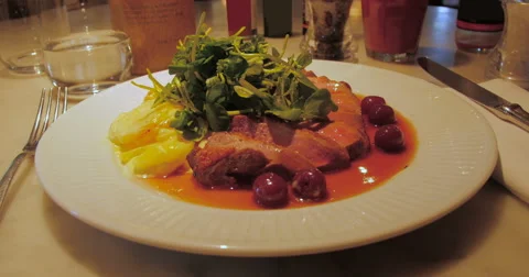 Duck breast with potatoes gratin Stock Footage 67353657