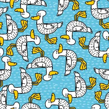 Duck cartoon pattern. Drake drawing ornament. Bird background Stock Illustration