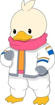 Duck dressed as an astronaut when he went on an adventure into outer space Stock Illustration