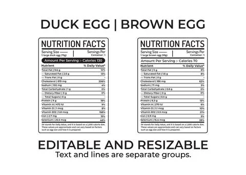 Duck Egg And Brown Egg Nutrition Facts Template Stockillustratie
