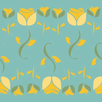 Duck Egg Square Pattern With Retro Gold Yellow Flowers Stock Illustration