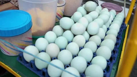 Duck eggs to make a typical Jakarta egg crust Stock Footage 268515726