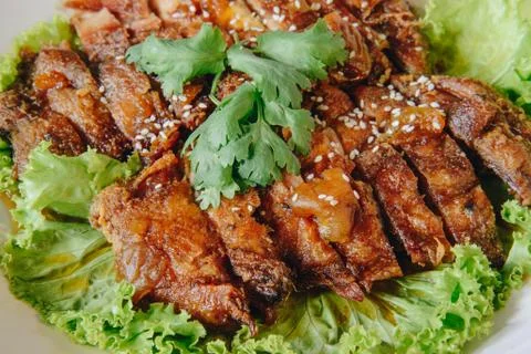 Duck fired close-up with vegatable Stock Photos