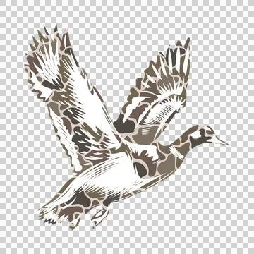 Duck Flying Silhouette Pattern ornate black Stock Illustration