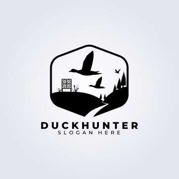 Duck hunt logo vector template illustration design, duck hunter vintage logo  Stock Illustration