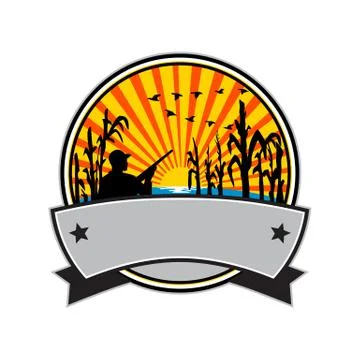 Duck Hunter in Cornfield Circle Retro イラスト素材