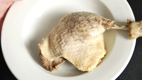 Duck leg, boiled meat, poultry cooked meat healthy food, main course food Stock Footage 323647700