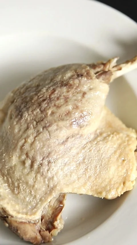 Duck leg, boiled meat, poultry cooked meat healthy food, main course food Stock Footage 323647706