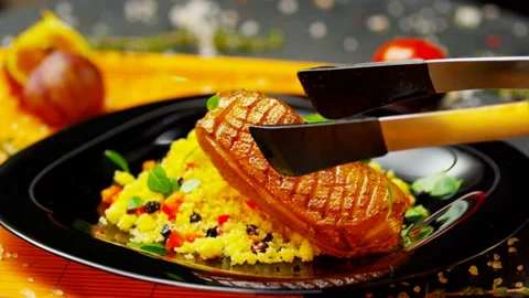 Duck Leg Crispy Served on White Plate Video stock 146134187