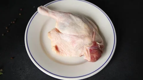 Duck leg raw meat poultry tasty snack fresh gourmet food background Stock Footage 329849062