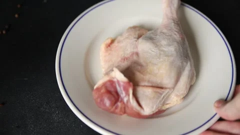 Duck leg raw meat poultry tasty snack fresh gourmet food background Stock Footage 329849064
