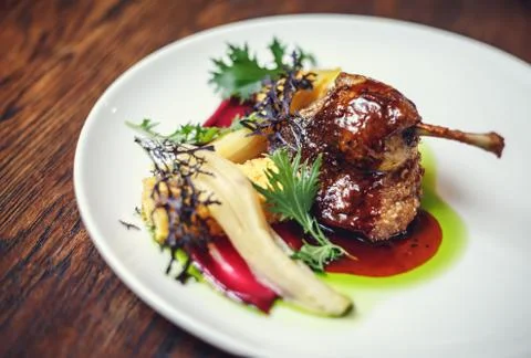 Duck Legs with Mashed Potato.  Stock Photos
