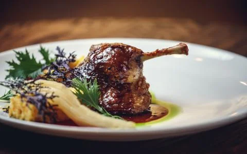 Duck Legs with Mashed Potato.  Stock Photos