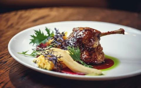 Duck Legs with Mashed Potato.  Stock Photos
