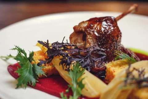 Duck Legs with Mashed Potato.  Stock Photos