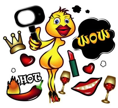 Duck makes selfie. Set of comic style. Wall stickers Stock Illustration