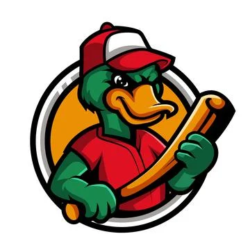 Duck Mascot and Sport Object Retro Style Stock Illustration