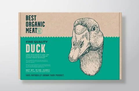 Duck Meat Vector Packaging Label Design on a Craft Cardboard Food Box Container Illustrazione stock