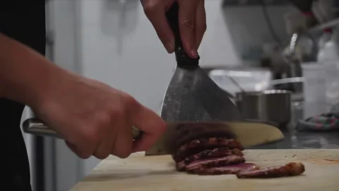 Duck medium rare into slides Stock Footage 141682013
