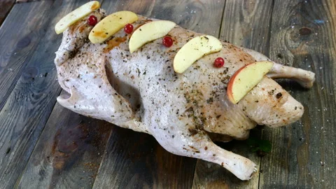 Duck or goose before baking. Stock Footage 129900672