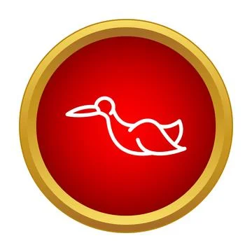 Duck outline icon in a red circle with gold border Stock Illustration