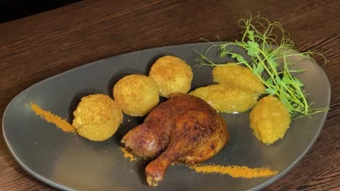 Duck with potatoes with a beautiful presentation Stock Footage 306154674