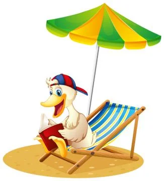 A duck reading at the beach Ilustración de archivo