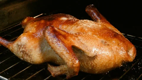 Duck Roasted in the Oven Close Up Stock Footage 125474037