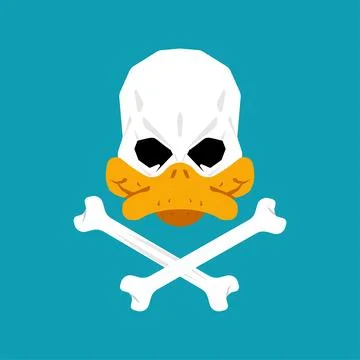 Duck skull with crossbones and wings in a cartoonish design. A bold emblem .. Stock Illustration