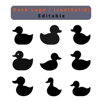 Duck Solid logo and Duck Icon Vector. grid of black duck silhouettes in various Stock-Illustration