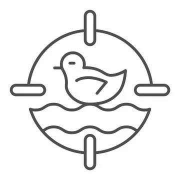 Duck toy in shooting range thin line icon, Amusement park concept, shoot duck Illustrazione stock
