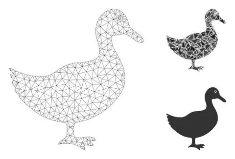 Duck Vector Mesh Network Model and Triangle Mosaic Icon Stock Illustration