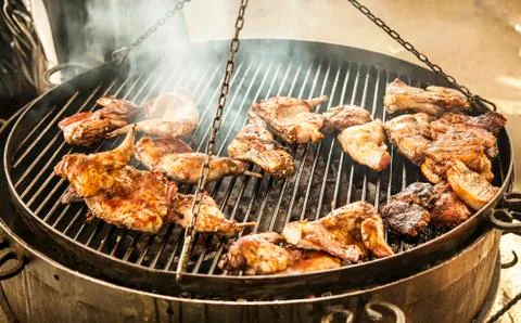 Duck wings on grill Stock Photos