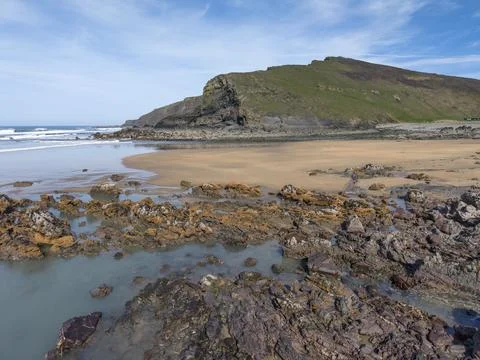 Duckpool beach at low tide Cornwall Fotos Stock