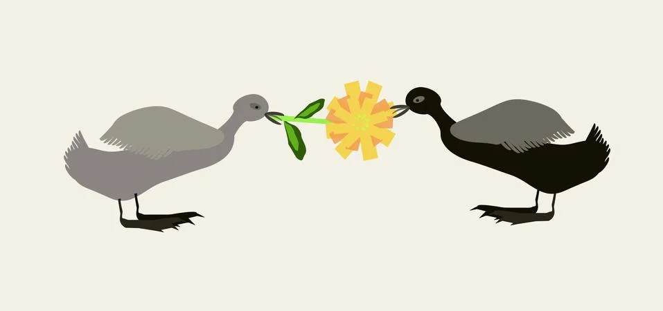 Ducks with dandelion Stock Illustration