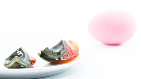 Duck's egg preserved sliced with blurring raw material Stock Photos